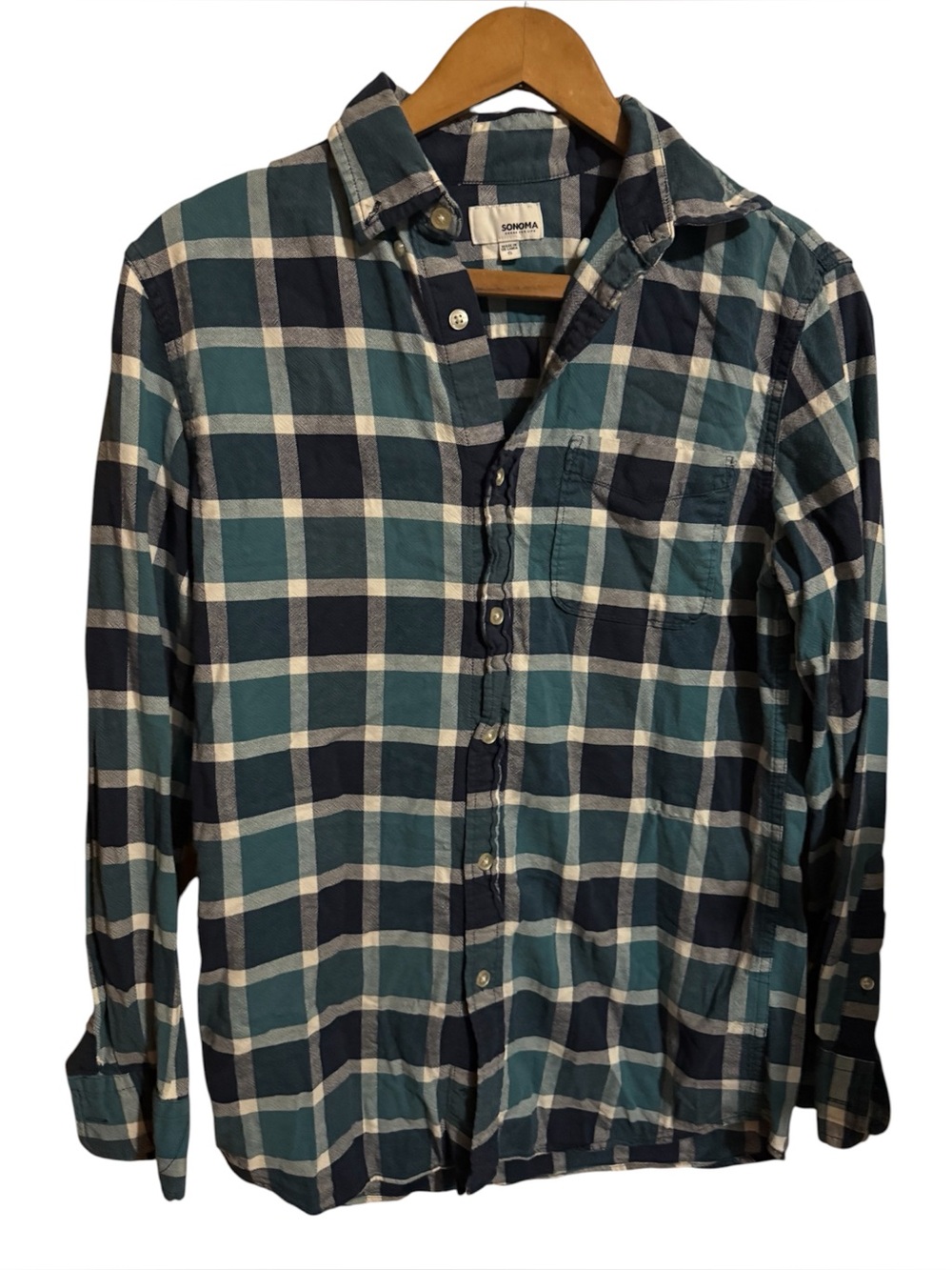 Sonoma Men's Teal & Navy Plaid Button-Down Shirt